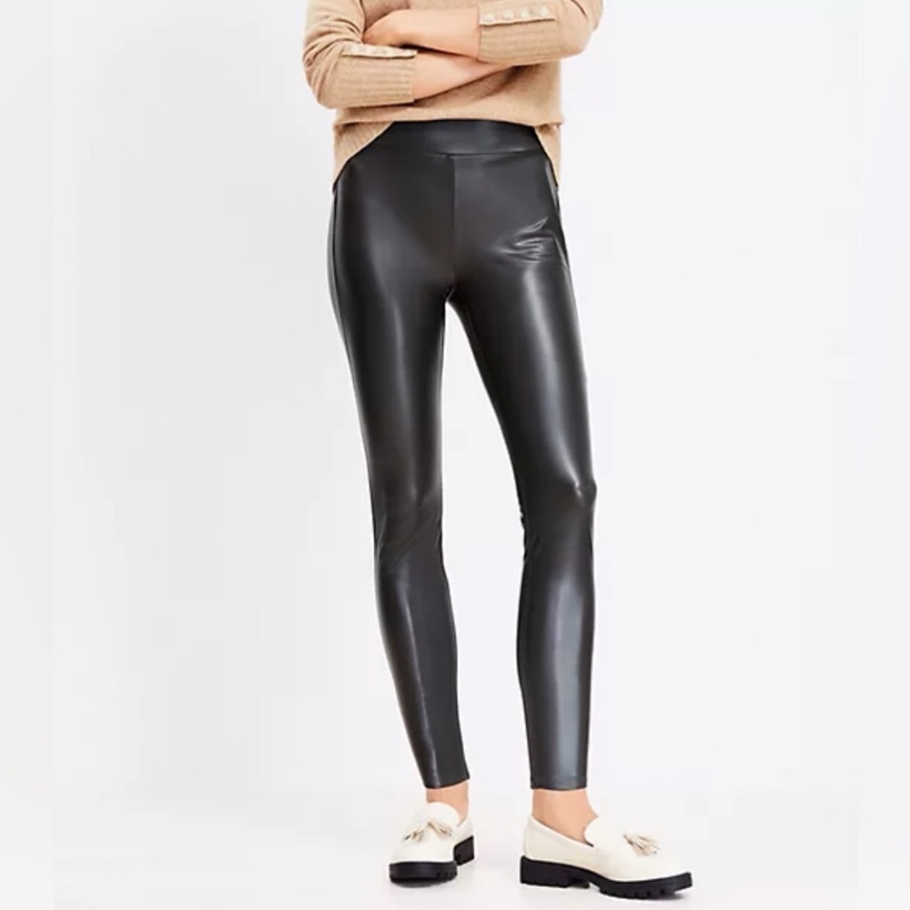 🆕 LOFT Faux Leather Black Leggings, Size Large Tall, Ankle Length